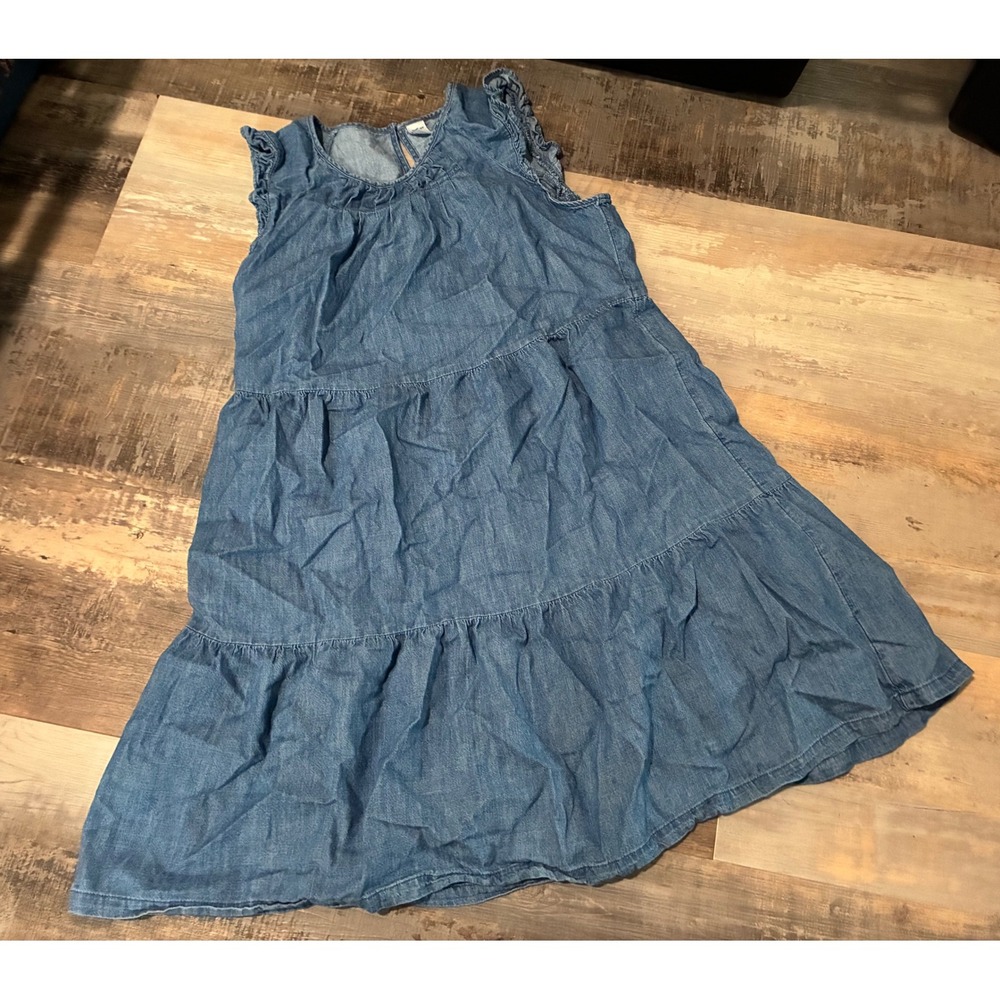 Old Navy Womens Tiered Denim Dress Blue Sleeveless Ruffle Neck Medium